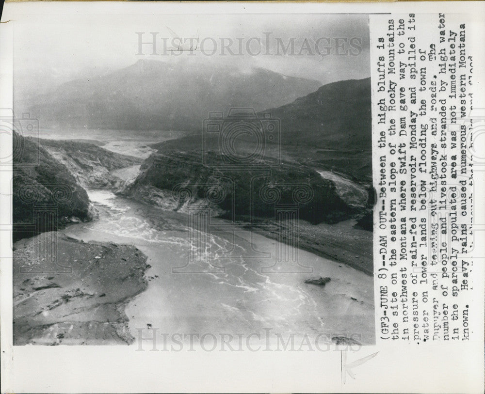 1964 Press Photo Rocky Mountains Where Swift Dam Gave Way Due To Heavy Rain - Historic Images