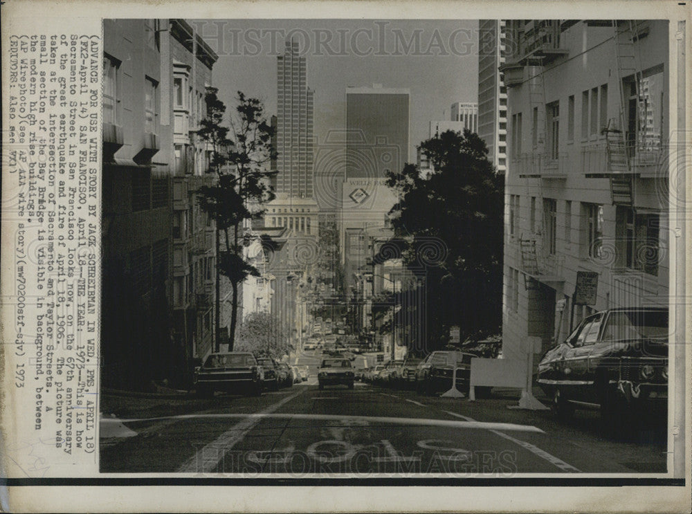 1973 Press Photo 67th Anniversary of great earthquake &amp; fire at Sacramento St - Historic Images