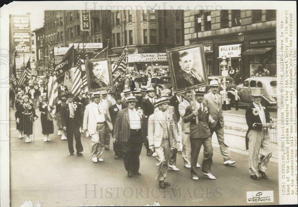 1936 Press Photo Head of Landon parade on it march to the convention hall - Historic Images