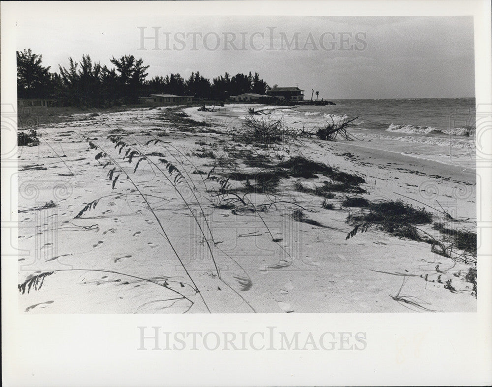 1975 Press Photo 5ft sand cliffs smoothed out by waves due to hurricane - Historic Images