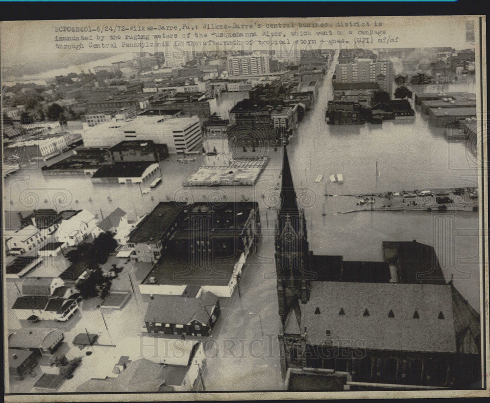 1972 Press Photo Wilkes-Barre&#39;s Central Business District Flooded By Susquehanna - Historic Images