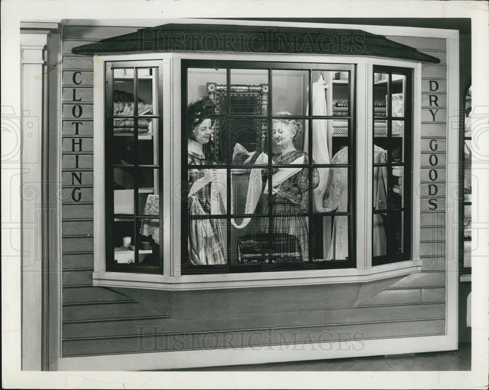 1961 Press Photo Main Street USA Dry Goods &amp; Clothing Display - Historic Images