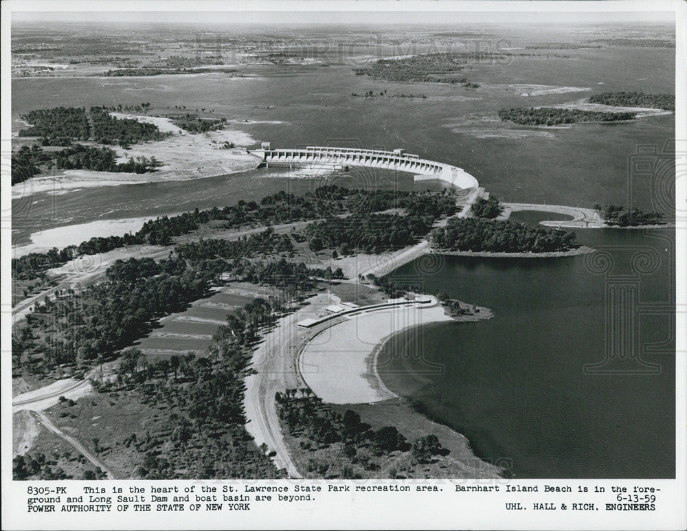 1959 Press Photo Bird&#39;s Eye View Barnhart Island Beach Long Salt Dam And Boat - Historic Images