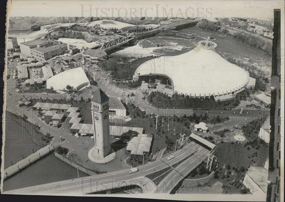 1974 Press Photo Aerial view of Havermale Island in Spokane where EXPO &#39;74 is held - Historic Images