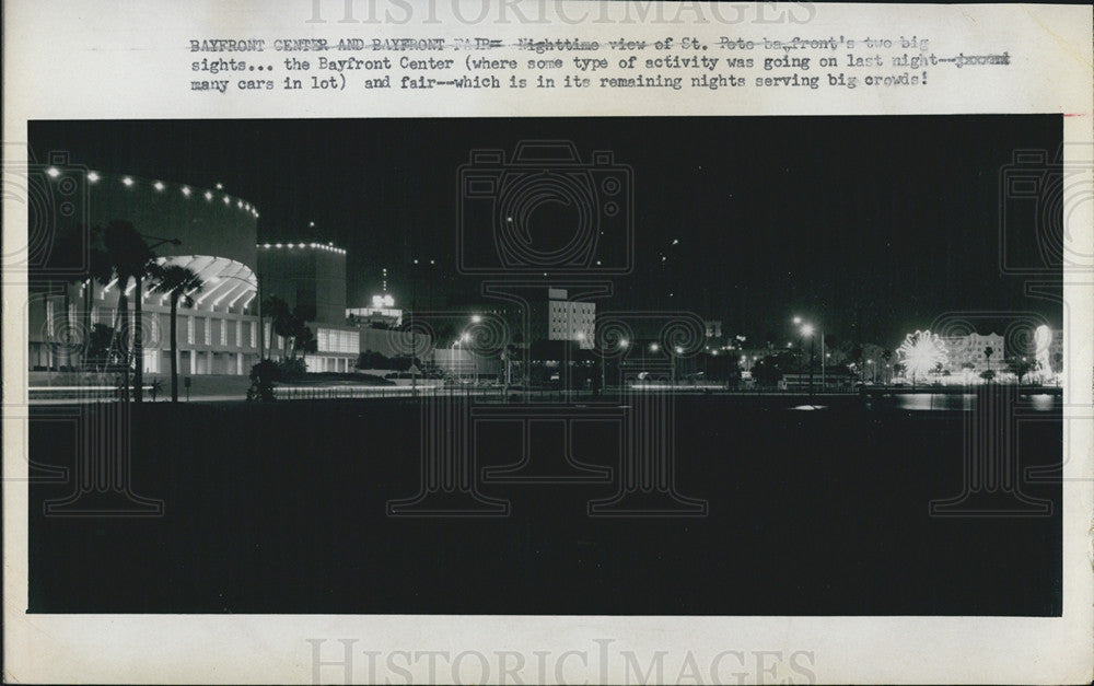 1969 Press Photo Nighttime view of St Pete bay &amp; Bayfront Center - Historic Images