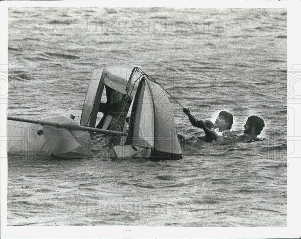 1979 Press Photo Boating, Storm Damaged, Swamped Boats - Historic Images