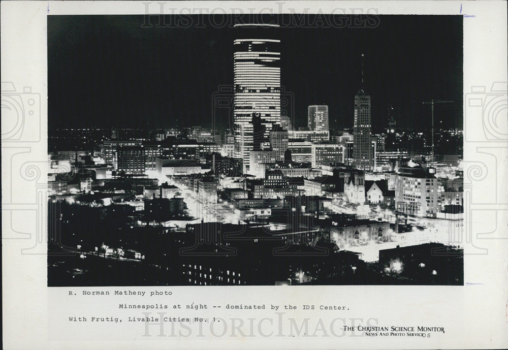 Press Photo Copy Minneapolis Skyline At Night Lit Up - Historic Images