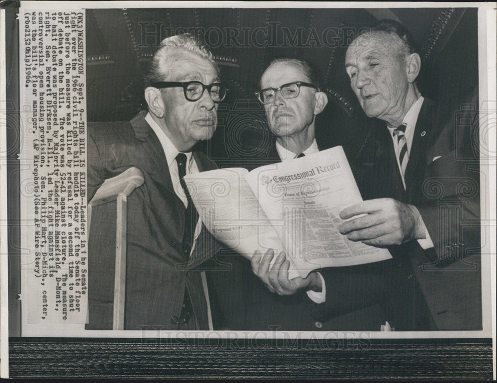 1966 Press Photo Civil Rights Bill Senator Everett Dirksen Mike Mansfield Philip - Historic Images