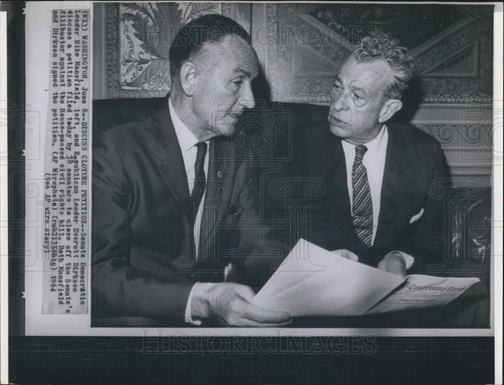 1964 Press Photo Democratic Leader Mike Mansfield Everett Dirksen Civil Rights - Historic Images