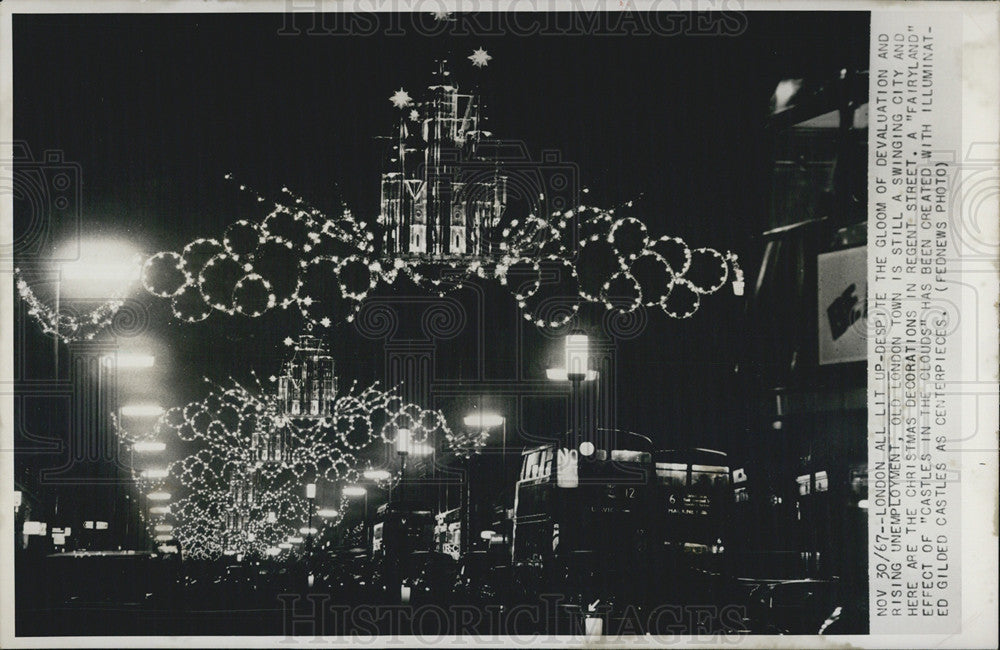 1967 Press Photo Old London Town Christmas Decorations Regent Street England - Historic Images