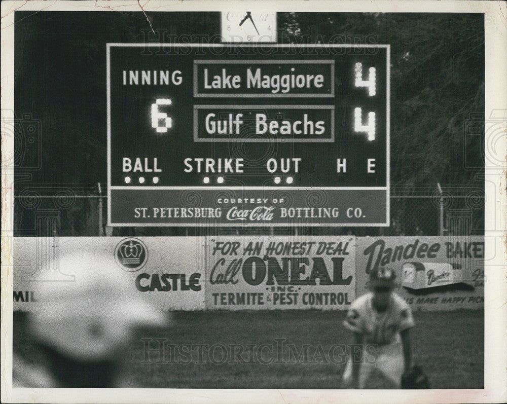 1966 Press Photo Al Lang Memorial Field Scoreboard Gulf Beaches Lake Maggiore - Historic Images