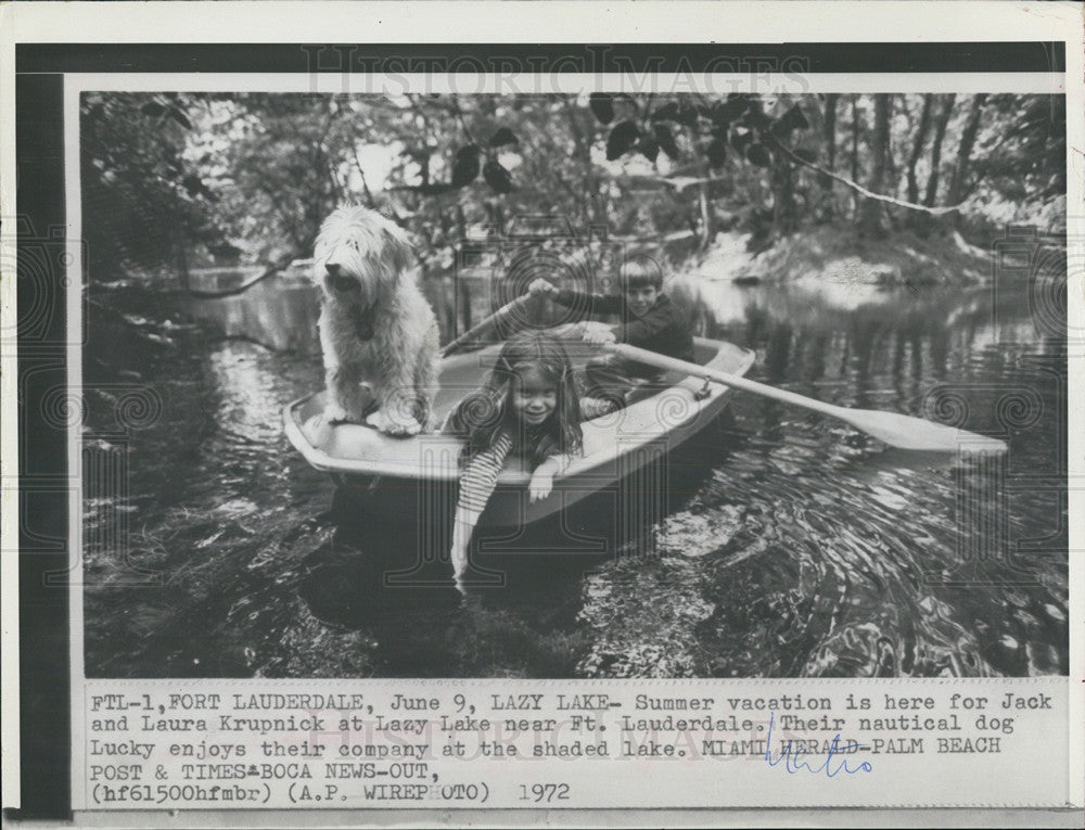 1972 Press Photo Krupnick siblings vacationing at Lazy Lake, Ft. Lauderdale FL - Historic Images