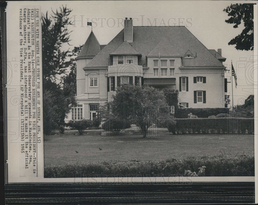 1965 Press Photo The Admiral&#39;s House in Naval Observatory grounds in Washington - Historic Images