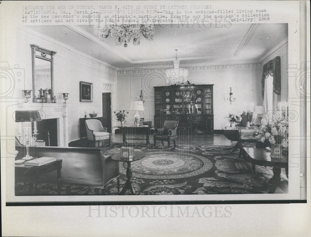 1968 Press Photo Governors Living Room Atlanta Georgia - Historic Images