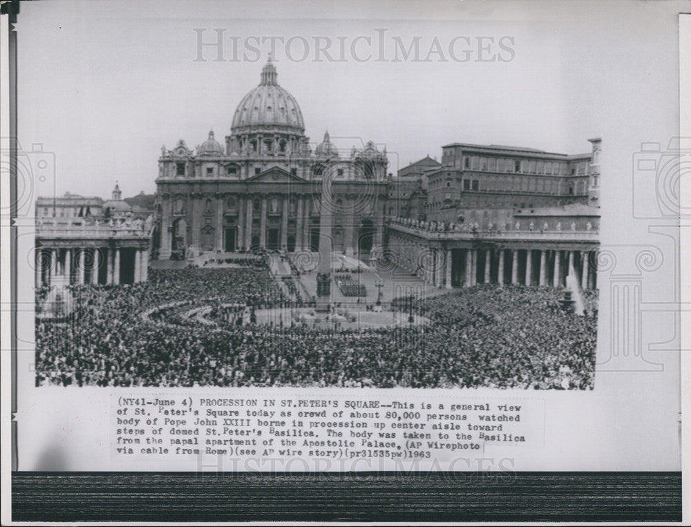 1963 Press Photo Pope John XXIII Procession in St. Peter Square - Historic Images