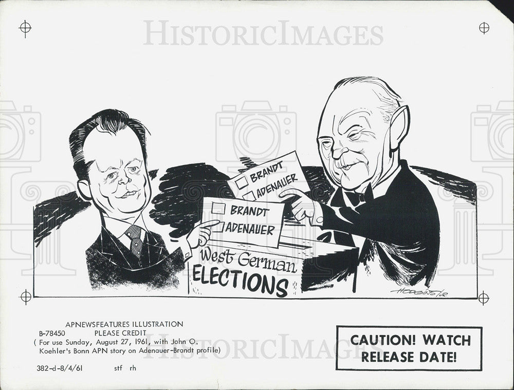 1961 Press Photo Caricature on Adenauer-Brandt West German Election - Historic Images