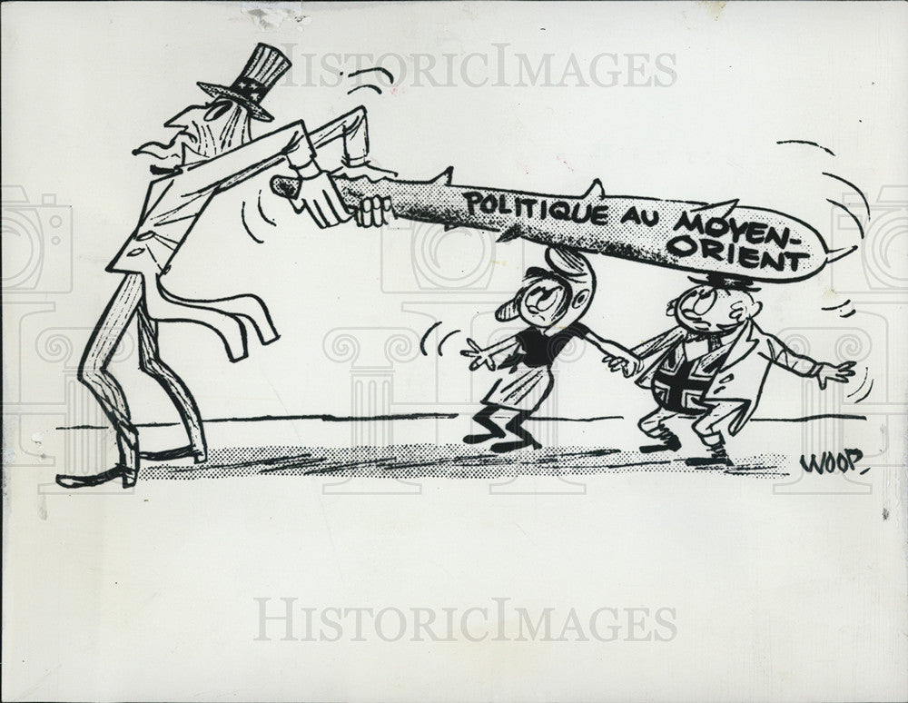 1956 Press Photo French political satire cartoon in view of US Policy - Historic Images