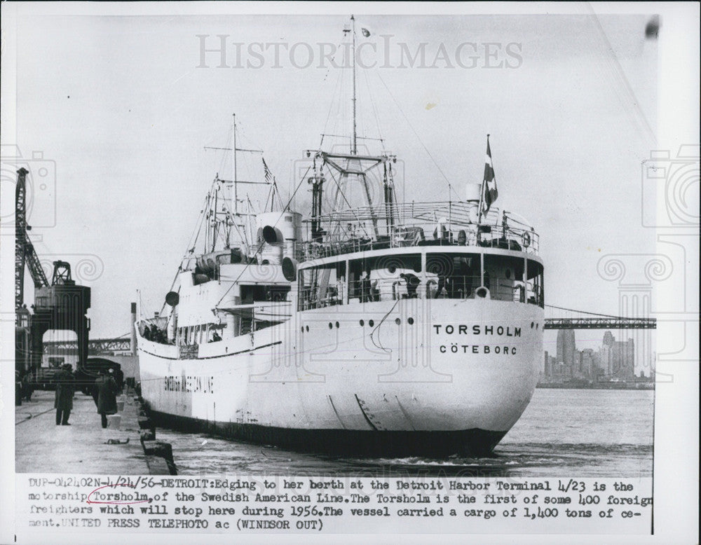 1956 Press Photo Motor Ship Torsholm of the Swedish American Line - Historic Images