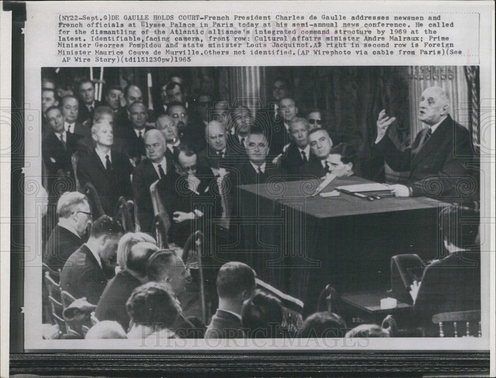 1965 Press Photo French President Charles de Gaulle Addresses Media - Historic Images