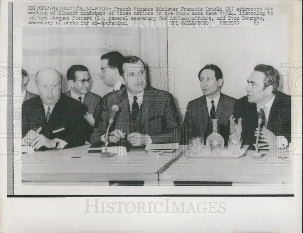 1968 Press Photo French Finance Minister Francois Ortol w/ Jacques Foccard - Historic Images