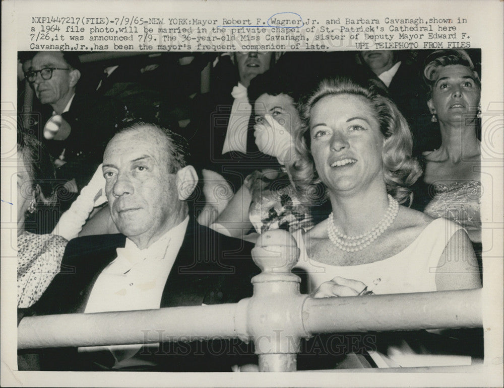 1965 Press Photo New York Mayor Robert F Wagner Jr and Barbara Cavanagh - Historic Images