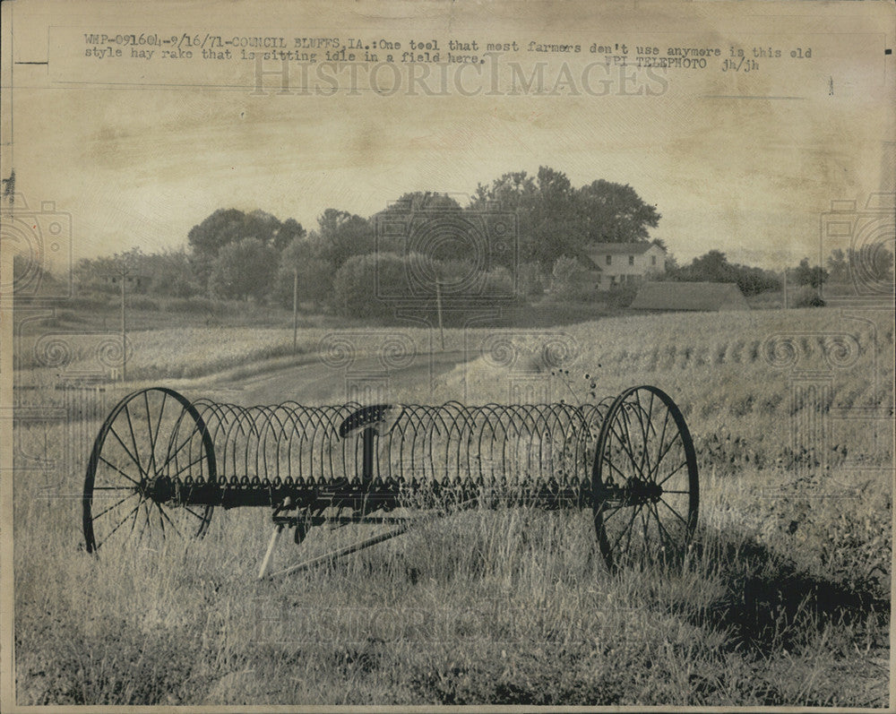 1973 Press Photo Farmhouse and Plowed Field Scene with Machinery in Foreground - Historic Images