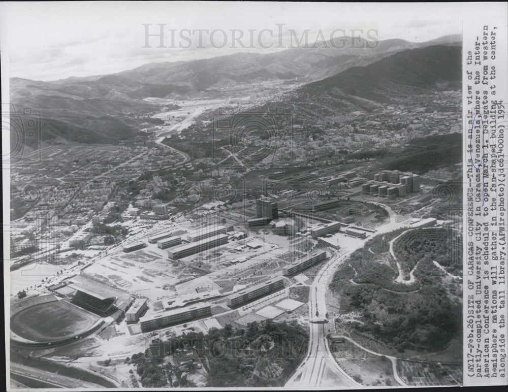 1954 Press Photo Air view of the partly completed University city In Caracas - Historic Images