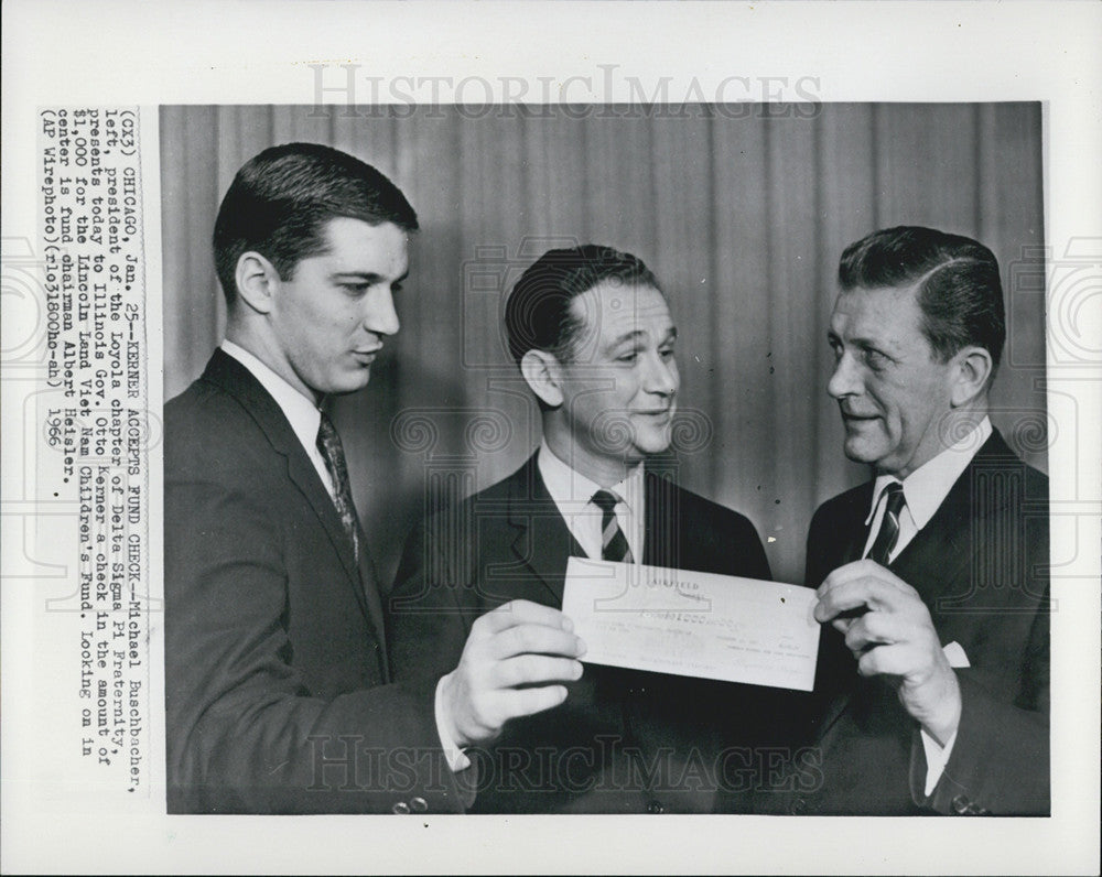 1966 Press Photo Michael Bushbacher, IL Gov Otto Kerner, Vietnam Children&#39;s Fund - Historic Images