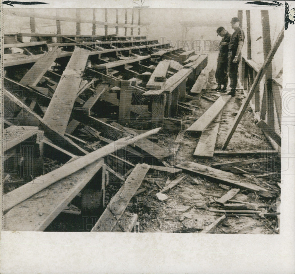 1964 Press Photo Damage in a stadium in Saigon, Vietnam - Historic Images