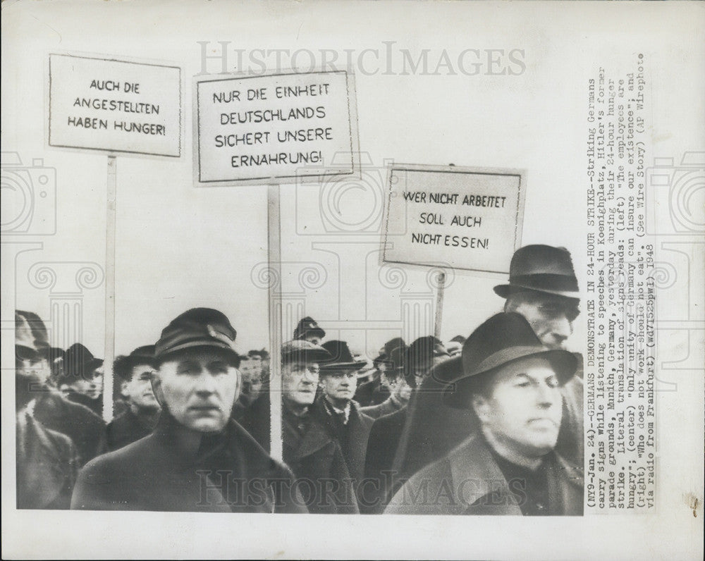 1948 Press Photo German Workers Hunger Strike Munich Germany - Historic Images