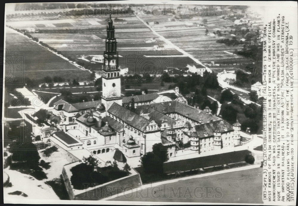 1939 Press Photo Jasna Gora Most Famous Polish Shrine Captured by Germans - Historic Images