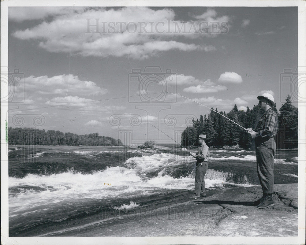 1966 Press Photo Fishing at Waubigoom Falls Near Kenora Ontario - Historic Images