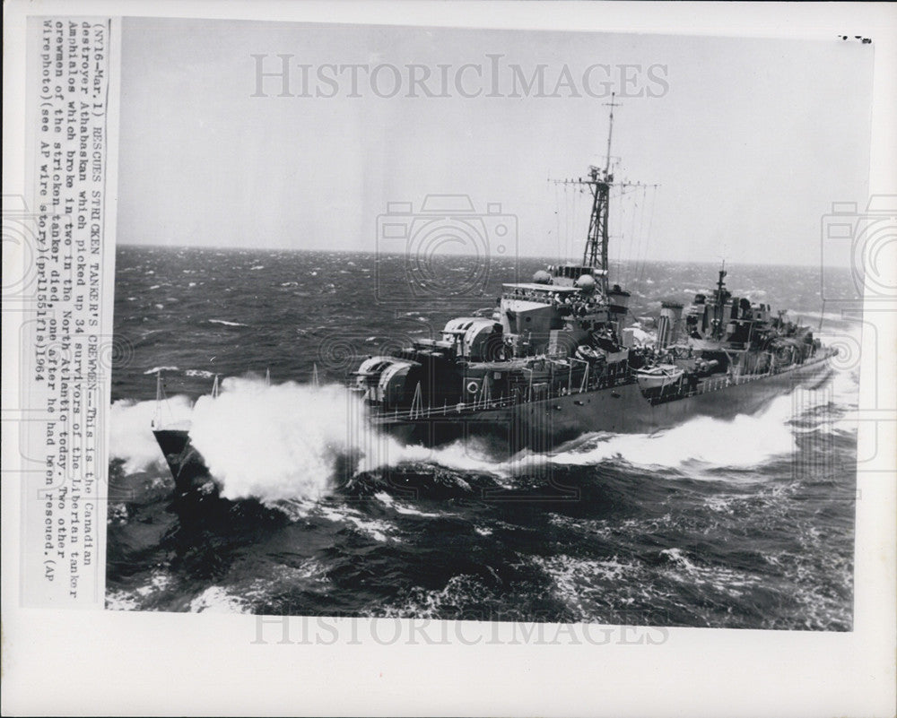 1964 Press Photo Canadian Destroyer Athabaskan - Historic Images