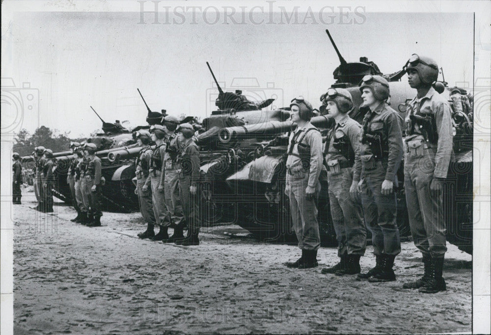 1956 Press Photo Soldiers Stand at Attention, Camp Lejeune, N.C. - Historic Images