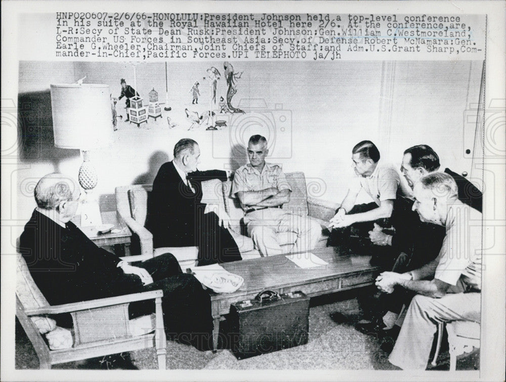 1966 Press Photo President Johnson, Dean Rusk, William Westmoreland - Historic Images