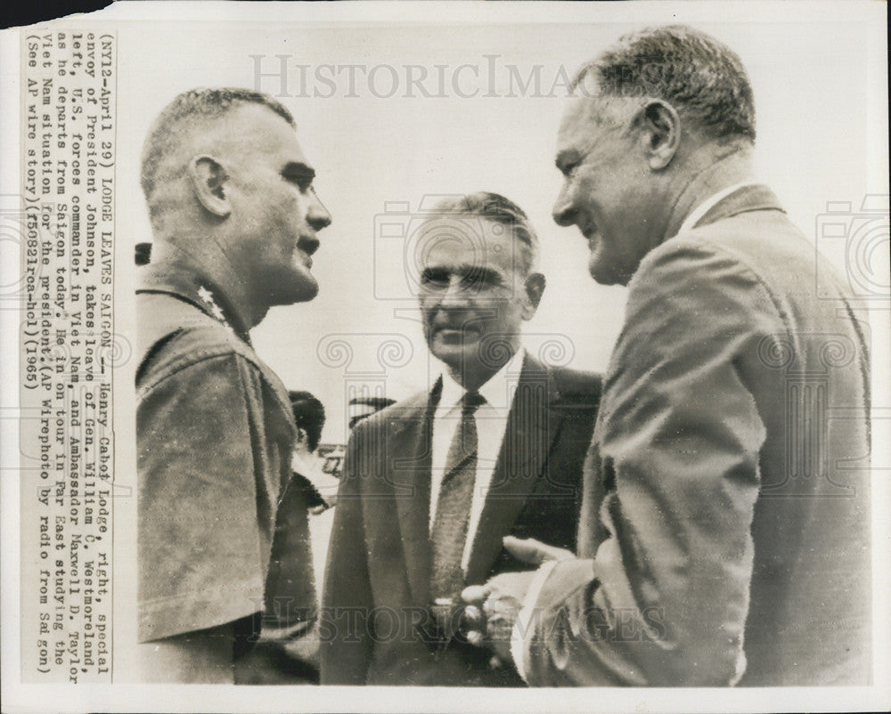 1965 Press Photo Henry Cabot Lodge, William Westmoreland, Maxwell Taylor - Historic Images