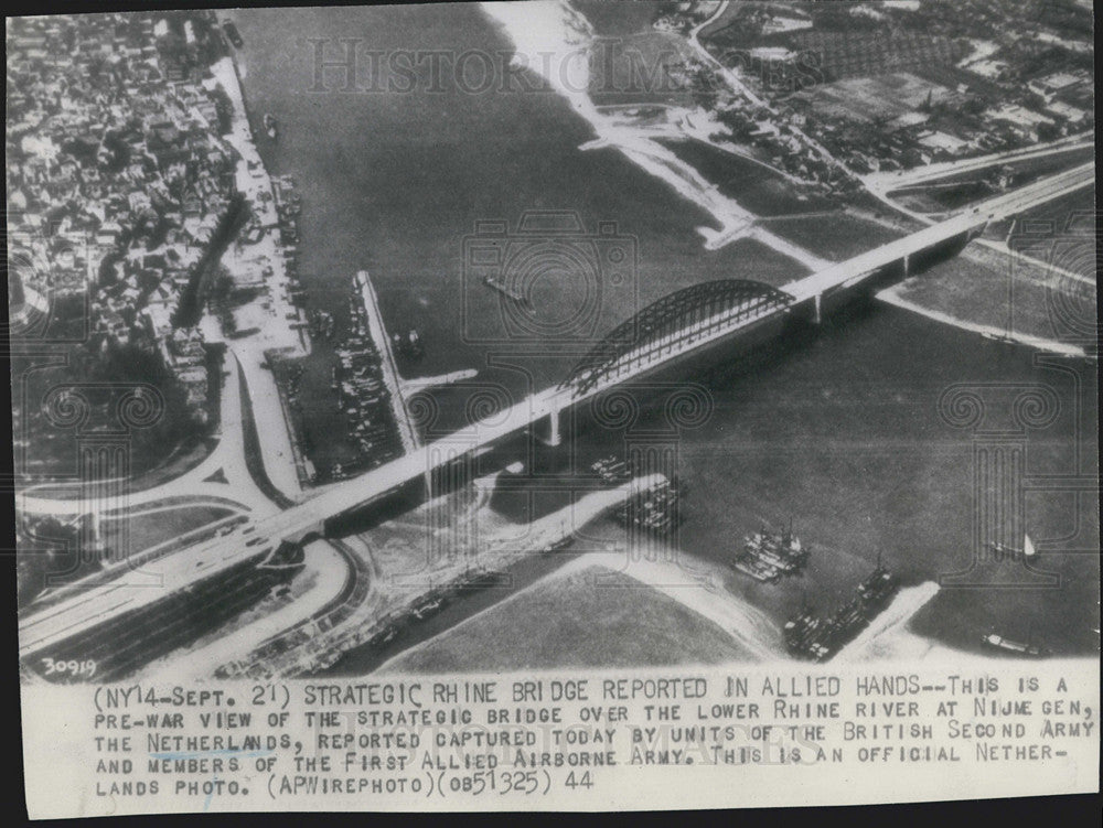 1944 Press Photo Pre-war view of bridge over lower Rhine river, that was - Historic Images