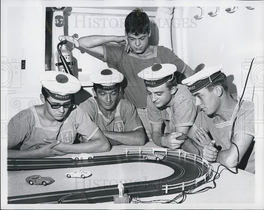 Press Photo Crew of French Navy&#39;s Missile Ship &quot;Bouvet&quot; - Historic Images