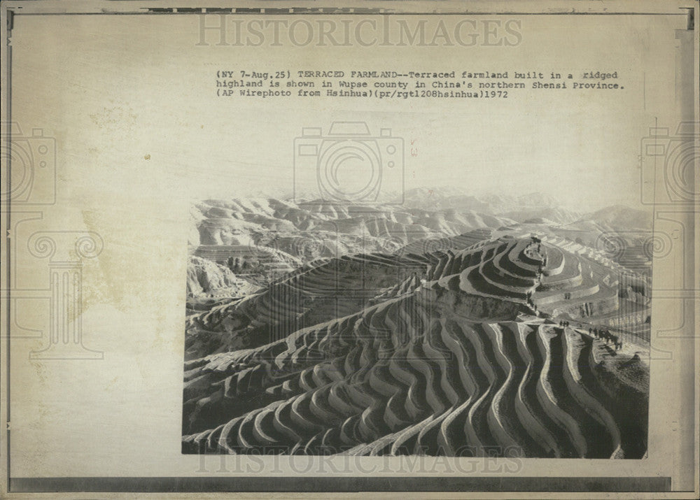 1972 Press Photo Terraced Farmland in China's Northern Shensi Province - Historic Images