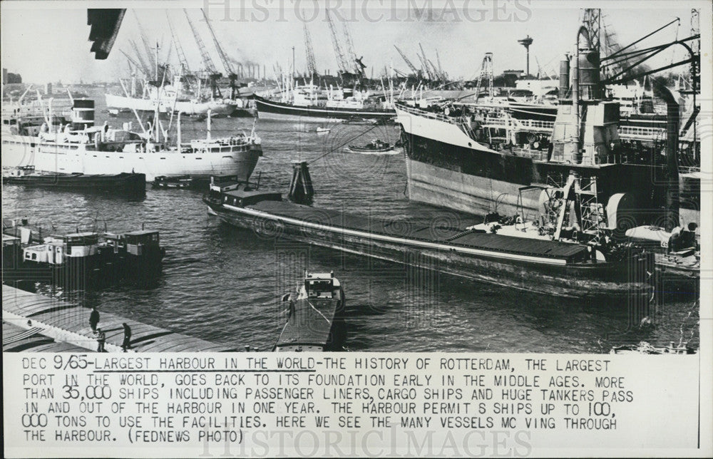 1965 Press Photo Rotterdam Largest Harbor World Ships Netherlands - Historic Images