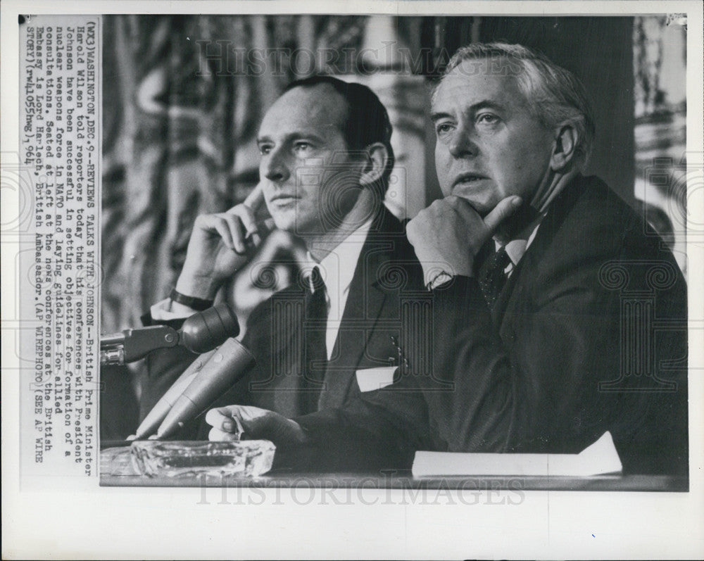 1964 Press Photo British Prime Minister Harold Wilson President Johnson - Historic Images