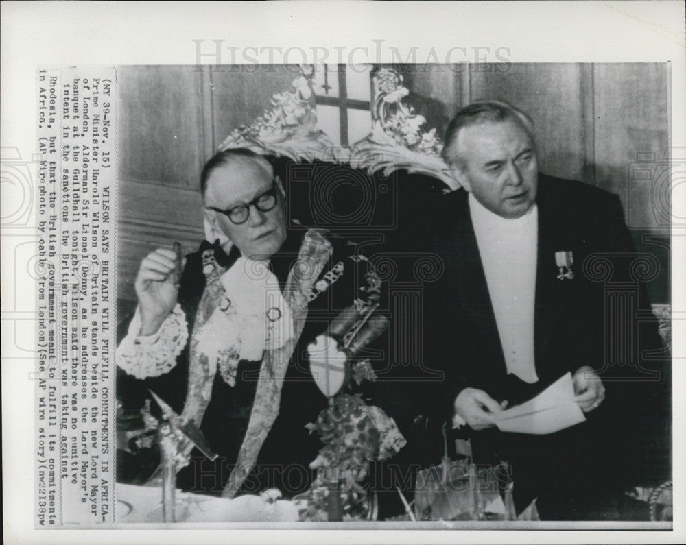 1965 Press Photo  British Prime Minister Harold Wilson Alderman sir Lionel denny - Historic Images