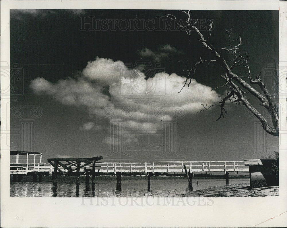 1975 Press Photo A worn out pier about to fall apart in Florida - Historic Images