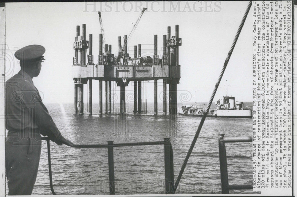 Press Photo Navy Commander John Albers Overseeing Radar Island Construction - Historic Images