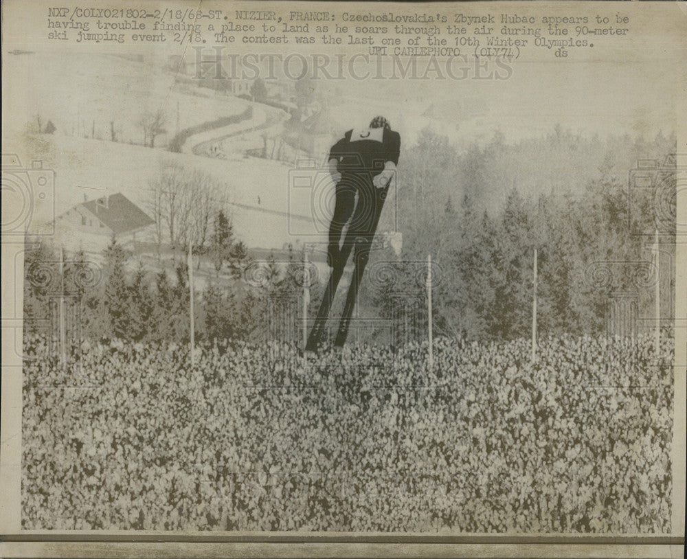 1968 Press Photo Zbynek Hubac Czechoslovakian Skier 90 Meter Jump 10th Winter - Historic Images