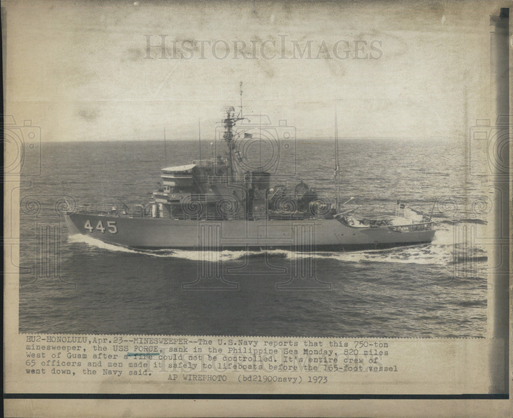 1973 Press Photo USS Force,Navy minesweeper ship - Historic Images