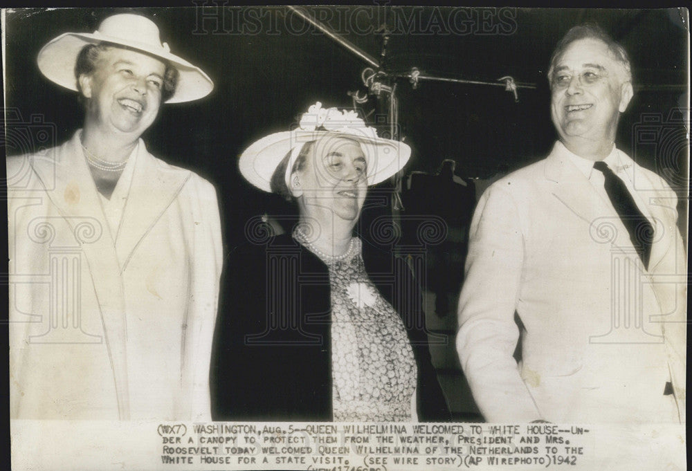 1942 Press Photo President &amp; Mrs. Franklin Roosevelt &amp; Queen Wilhelmina. - Historic Images