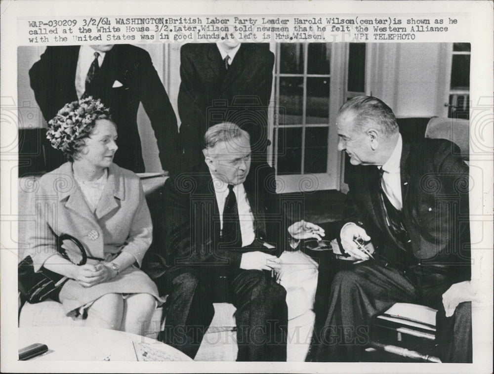 1964 Press Photo British Labor Leader Harold Wilson Meets With President Johnson - Historic Images