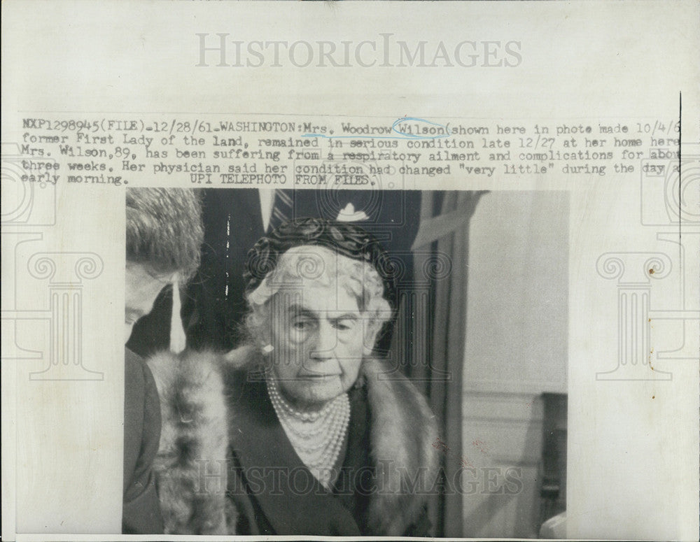 1961 Press Photo Mrs. Woodrow Wilson - Historic Images