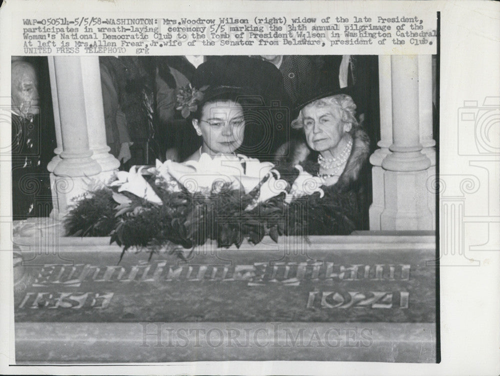 1958 Press Photo Mrs. Woodrow Wilson - Historic Images